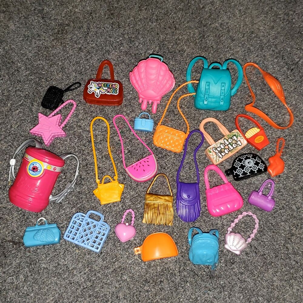 Lot Of 25 Barbie Fashion Doll Size Purses Bags Totes Baskets